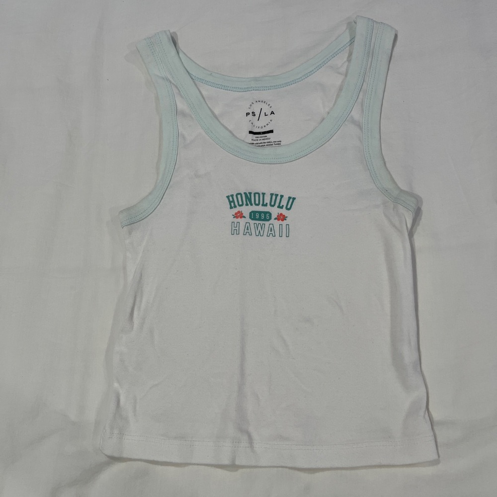 PacSun White and Blue Tank Top with Graphic Design